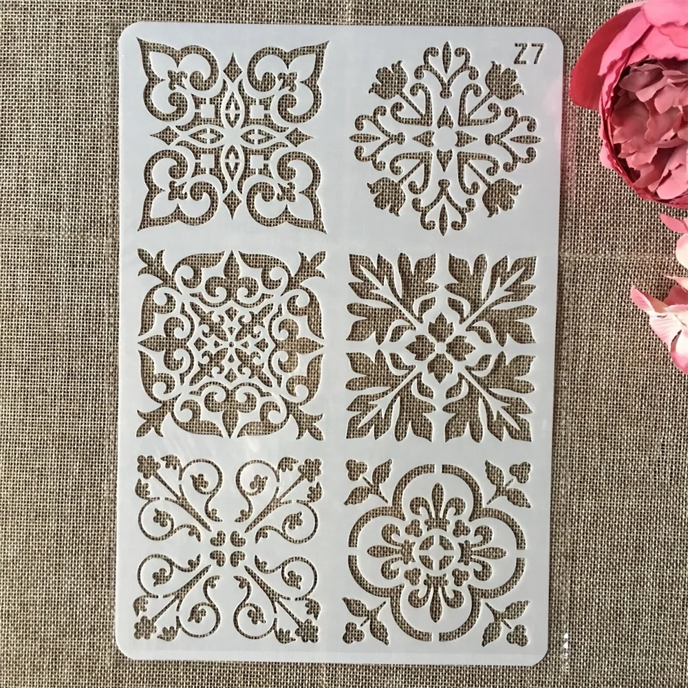 Marco cuadrado de flores de 26cm, plantillas de pared para pintar, libro de recortes colorear, tarjeta decorativa en relieve para álbum, plantilla