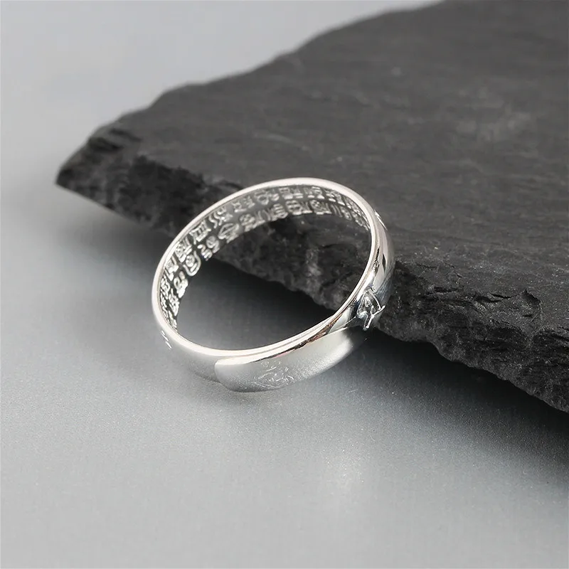 Sculpture Six Words Mantra Open Ring Men Real 925 Sterling Silver Rings For Women Fine Jewelry Personalized High Quality 925-972 | Украшения