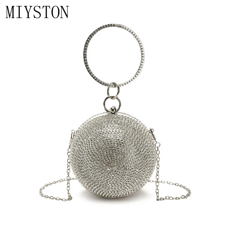 

Sexy Sliver Diamonds Rhinestone Round Ball Evening Bags For Women 2019 Fashion Mini Clutch Bag Ladies Ring Handbag Clutches