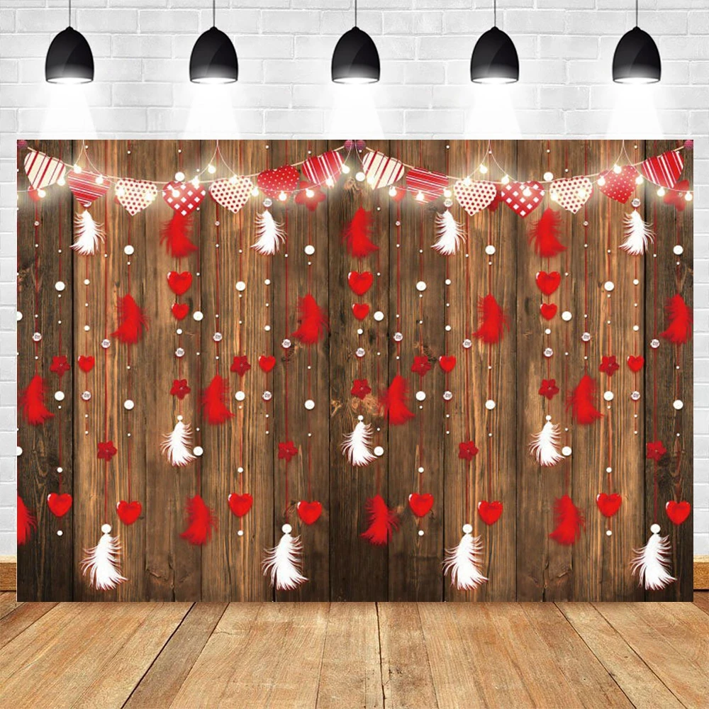 

Valentine's Day Party Decor Backdrop Wood Board Red Feather Baby Lover Portrait Background Photography Photo Studio Banner Props