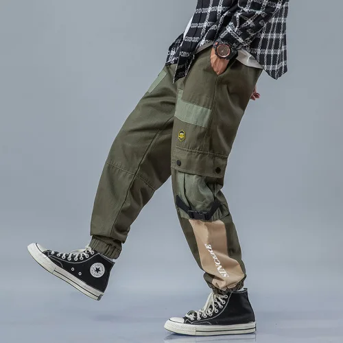 army green Мужские штаны для бега мужская Японская уличная одежда Лоскутные Спортивные штаны мужские спортивные штаны в стиле хип-хоп черные брюки мужские брюки карго - Цвет: army green
