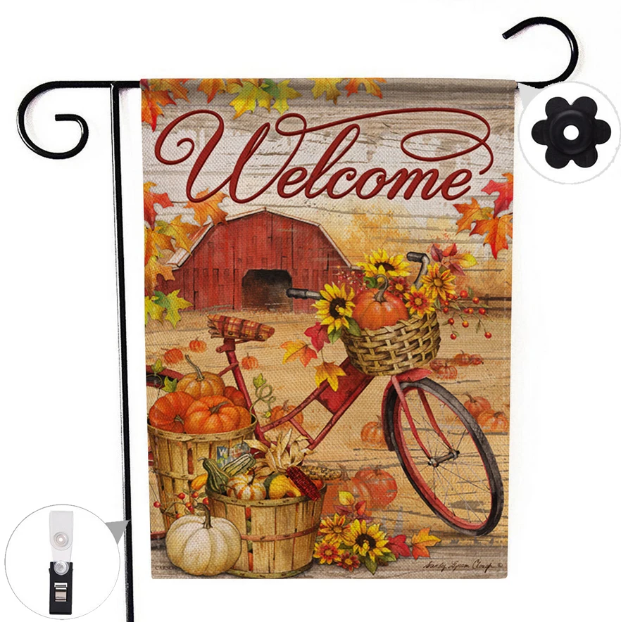 Double-sided Happy Fall Halloween Boo Garden Flag Banner with Windproof Rubber Stopper and Clip 12.5''x18.5'' 32x47cm