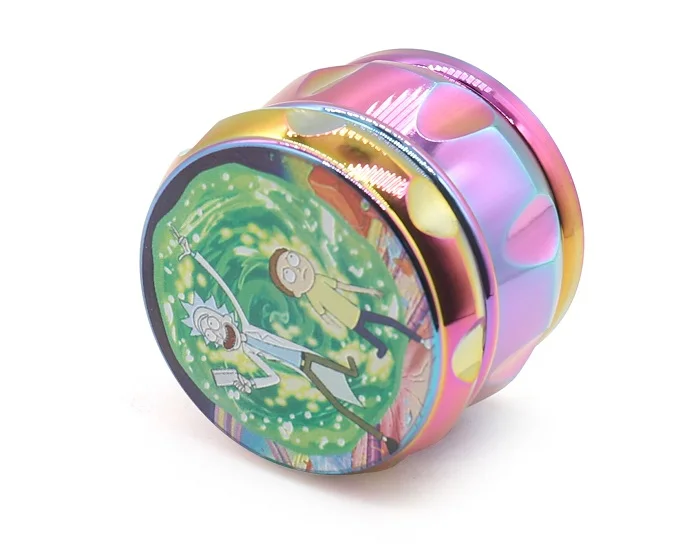 Rainbow color 63mm Rick and Morty Drum Type Herb Grinder Zinc Alloy 4 Layers Metal Tobacco Hand Muller Crusher Smoke Gift - Цвет: Rainbow color