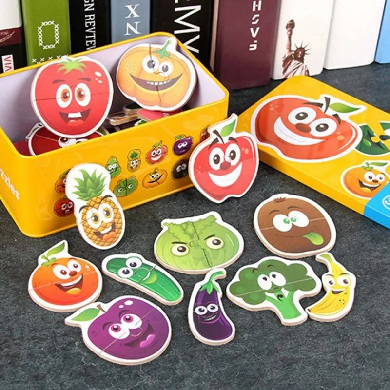 Детская головоломка Ранние обучающие игрушки животных трафика с фруктами железная коробка деревянная головоломка детский сад развивающие игрушки