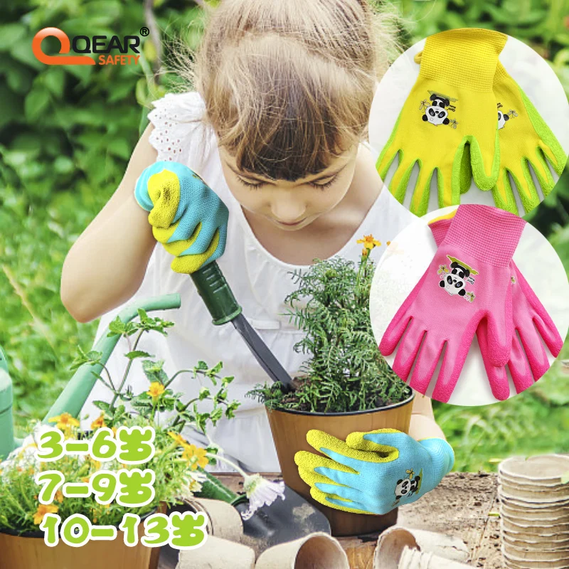 Kids/Toddler /Junior Garden Safety Rubber Coated Gloves DIY Age from Year 3 to Year 12 Palm Natural Latex Coated work gloves protective gloves gardening gloves