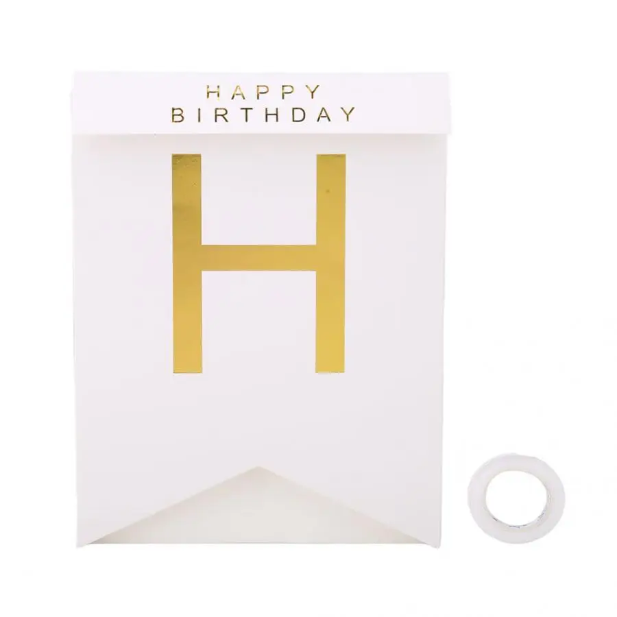 Happy Birthday Happy Birthday Flag Bronzing Letter Hanging Event Party Background Decoration Party Supplies Gold - Цвет: Белый