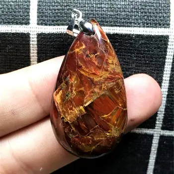 

Top Natural Red Pietersite Necklace Pendant For Woman Man Crystal 39x21x9mm Water Drop Silver Namibia Fire Stone Jewelry AAAAA