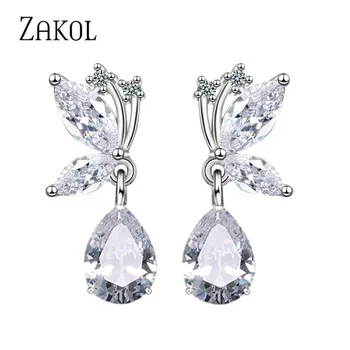 

ZAKOL Sweet Korean Butterfly Dangle Earrings with Water Drop Cubic Zirconia For Women Fashion Party Jewelry FSEP2476