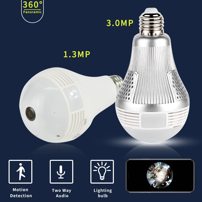 

3MP HD Bulb Light Wireless IP Camera Wi-fi FishEye 960P 360 degree VR CCTV Camera 1.3MP Home Security WiFi Camera Panoramic