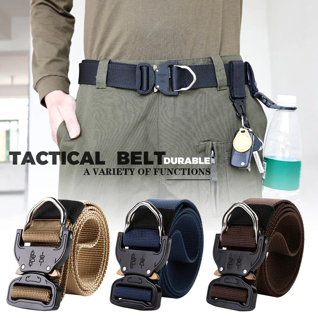 

Tactical belt Military high quality Nylon men's training belt metal multifunctional buckle outdoor sports hook new #B