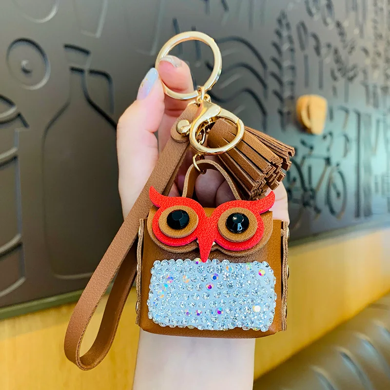 China Factory Women´s Lady Owl Mini Coin Purse PU Leather Keychain  with Tassel, for Key Bag Car Pendant Decoration 6.4x5.7cm in bulk online 