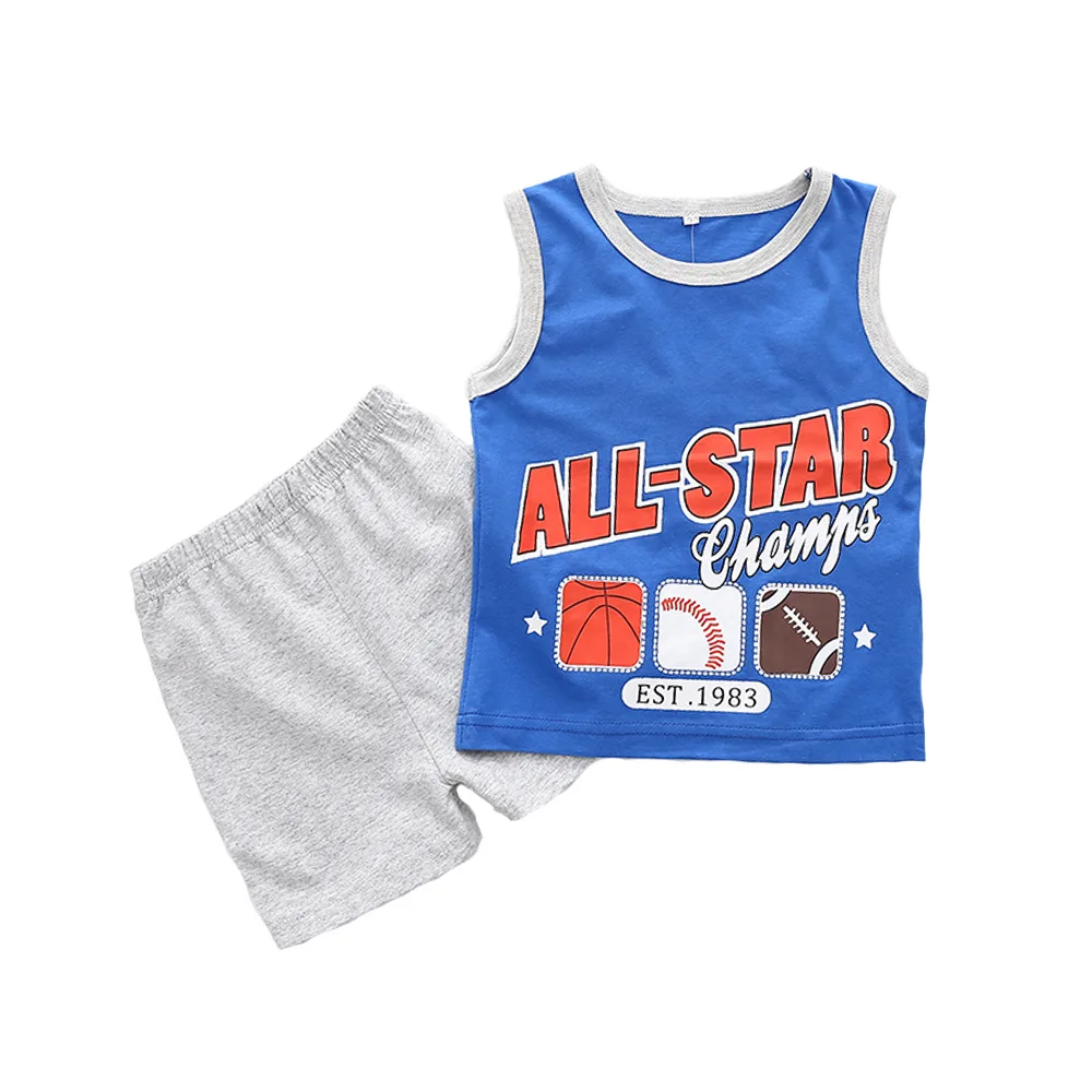 

18 Summer Cotton BOY'S Printed Baseball Vest Suit Vest And Pants Set Children Set