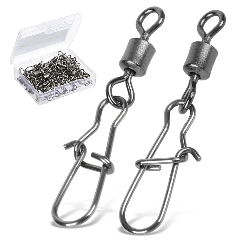 DONQL 102050pcs Fishing Connector Swivels Interlock Pin Snap 12#-10# Rolling Swivel For Fishhook Lure Fishing Accessories (2)