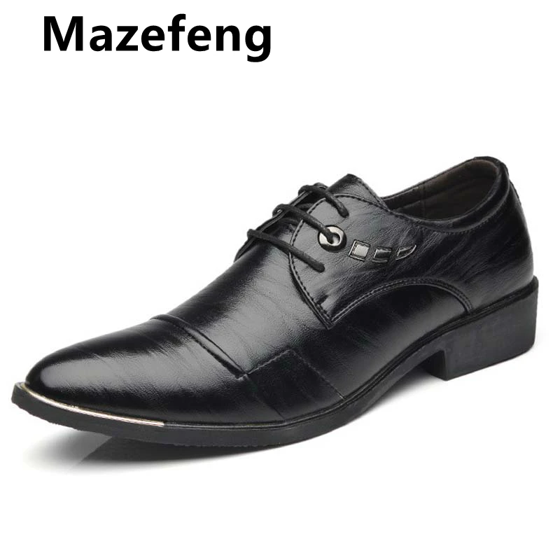 

New 2019 Men Dress Oxford Shoes Business Formal Men Leather Shoes Lace-Up Pointed Toe British Style Men Shoes Brown Black
