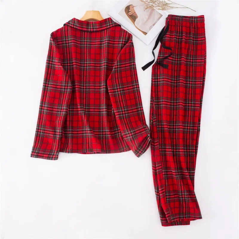 Spring Autumn Men Casual Pajama Sets 100% Cotton Sleepwear Suit Couples Matching Long Sleeve pajama sets