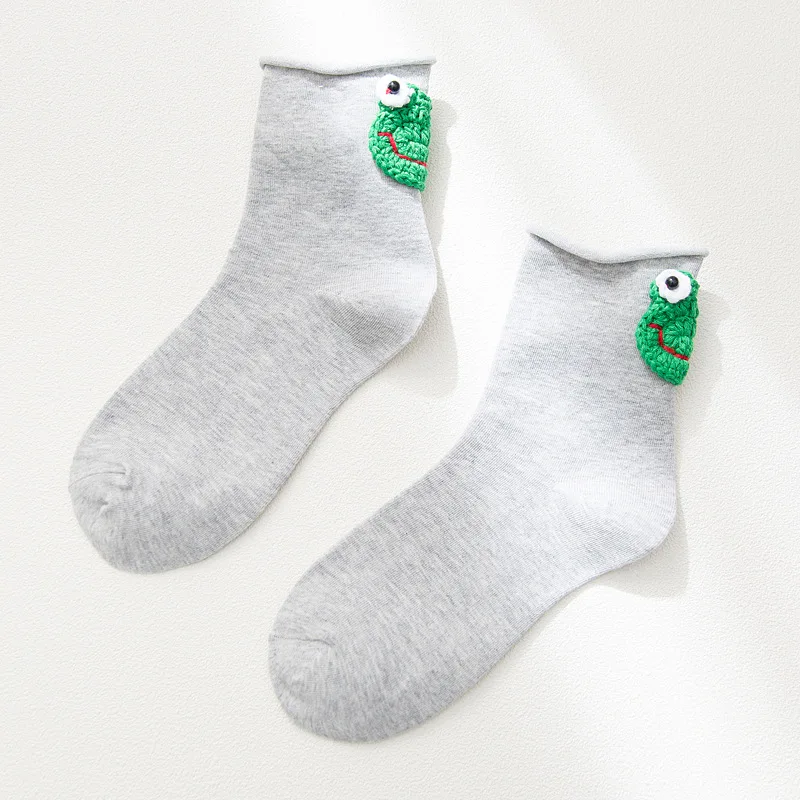 Женские носки* хлопковые короткие носки* Мультяшные лягушки, милые, лягушки ручной работы, индивидуальность, креативные носки - Цвет: Light grey