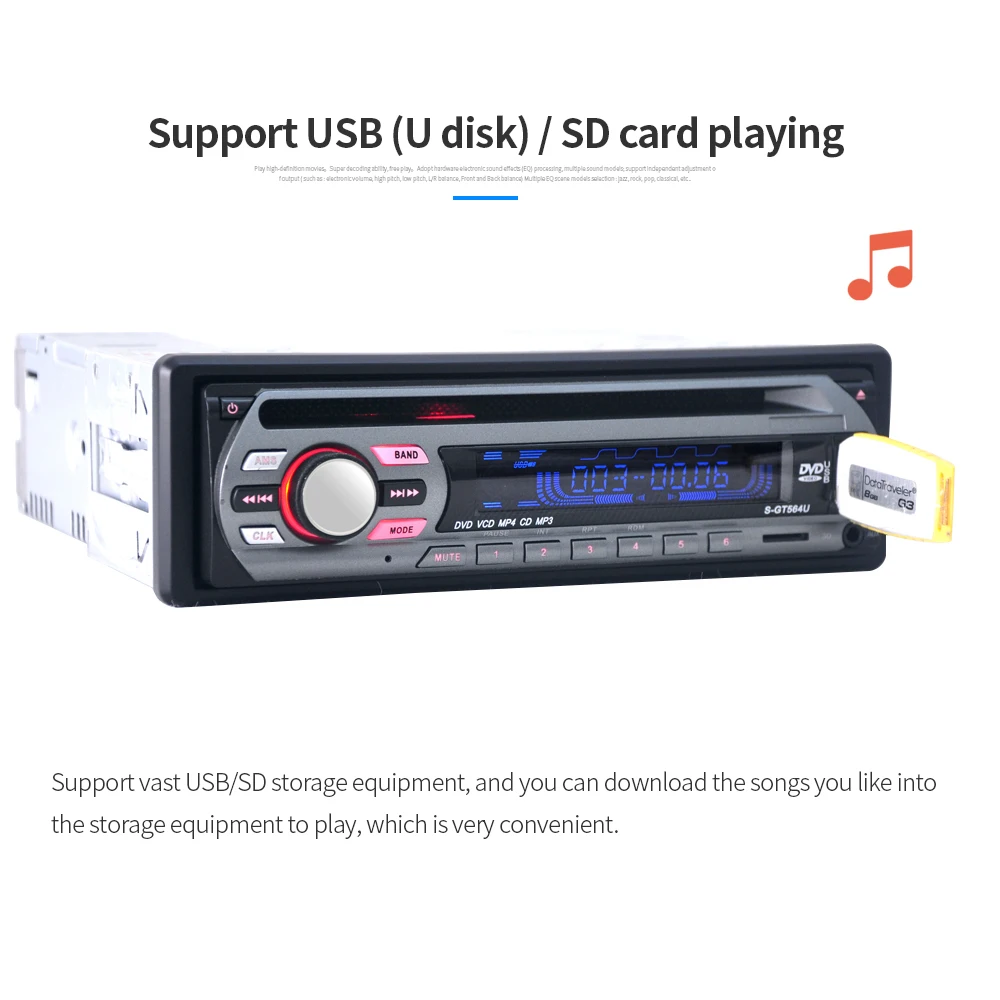 Универсальный автомобильный DVD/VCD/CD mp3-плеер Supprt USB U диск/SD карта/AUX вход музыкальный плеер стерео fm-радио USB 5 В зарядка автозапчасти