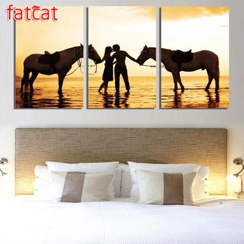 

FATCAT Sunset seascape lovers 5D Diy Diamond Painting Triptych full drill mosaic diamond Embroidery Sale Wall Decoration AE1120