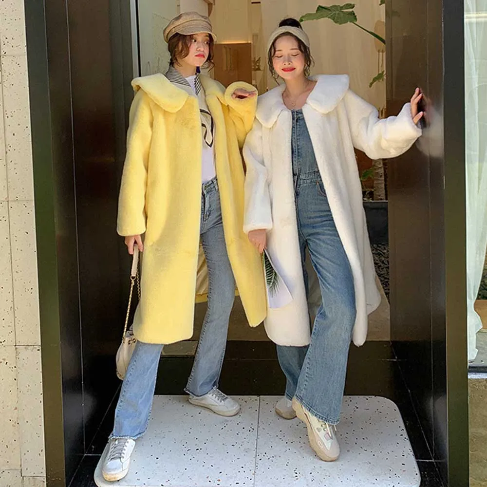 FIRSTTO/стильная зимняя теплая куртка с воротником «Питер Пэн» из искусственного меха норки, длинная куртка с длинными рукавами, 2 цвета