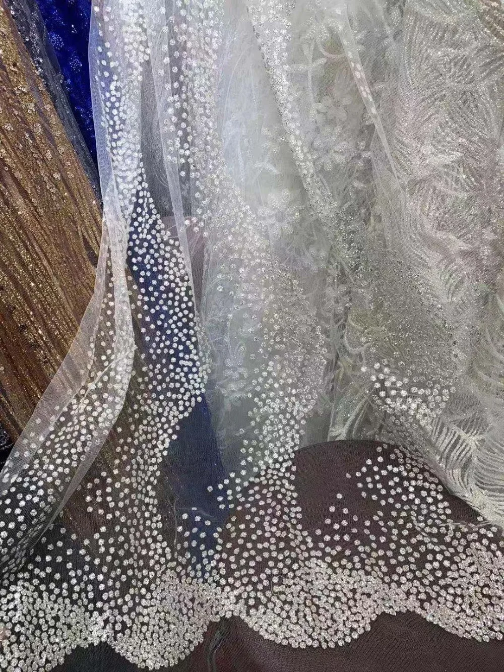 yxx01# 10 YARDS/lot offwhite mesh silver dobby dot tulle mesh net lace for sawing dress bridal wedding /occassion