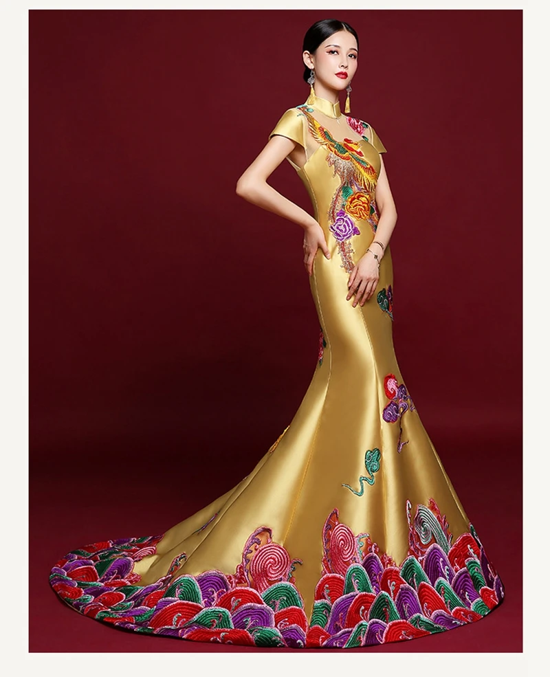 Ципао для подиума традиционная китайская вышивка cheongsam большой сценический подиумный костюм облегающая юбка cheongsam