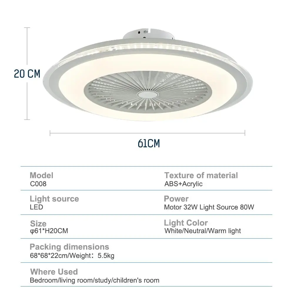 DINGDIAN светодиодный потолочный вентилятор Mordern C008 80 Вт AC220V трехскоростной вентилятор лампа для помещений с регулируемой яркостью потолочный вентилятор с пультом дистанционного управления
