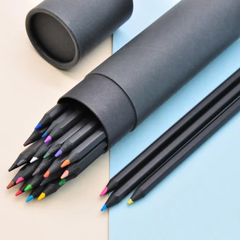 

12 /24 Different Colours Colored Pencils Kawaii School Black Wooden Pencil for Drawing Colored Pencils Office School Stationery