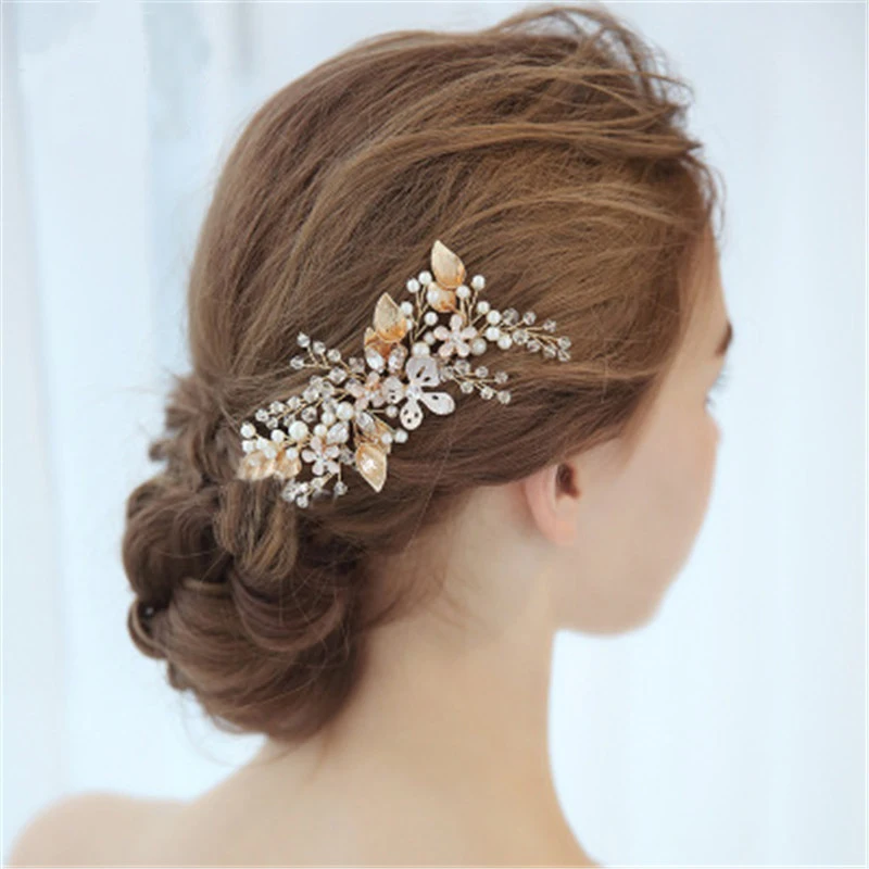 

Hot Metal Leaf Bridal Haircomb Women Wedding Jewelry Accessories Handmade Flower Bridal Headwear Headdress Bride Headpiece Combs