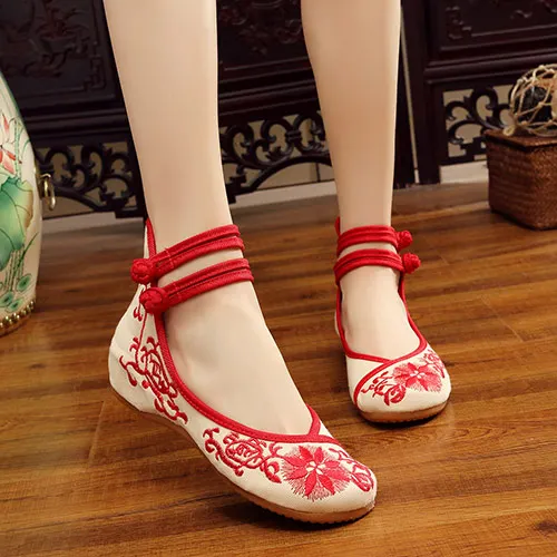 Model 6 Red Veowalk/женские парусиновые балетки ручной работы с цветочной вышивкой; сезон весна; женская повседневная обувь из джинсовой ткани с высоким берцем и ремешком на щиколотке в винтажном стиле - Цвет: Model 6 Red