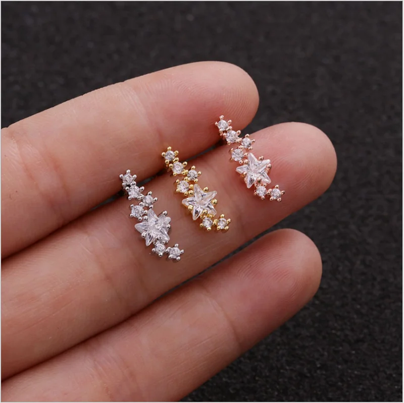 Ear Studs 1 Piece Stainless Steel Ear Piercing Stud Cz Star Butterfly Moon Cartilage Helix Conch Screw Back Earring For Woman Piercing Jewelry Body Piercing Earrings Ear Piercing Jewelry Metal Jewelry Body Jewelry