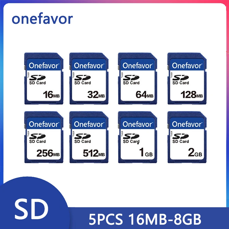 

Promotion!!! 5pcs /lot onefavor SD Card 16MB 32MB 64MB 128MB 256MB 512 MB 1GB 2GB Secure Digital Flash Card 8GB SDHC Memory card