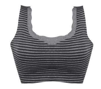 

Fashion Women Sleepwear Bra U-neck Hit Color Stripe Breathable Massage Detachable Pads Top Vest Bra Underwear For Lady