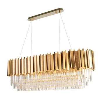 

New Manggic Modern Crystal Lamp Chandelier For Living Oval Luxury Gold Round Stainless Steel Line Chandeliers Lighting
