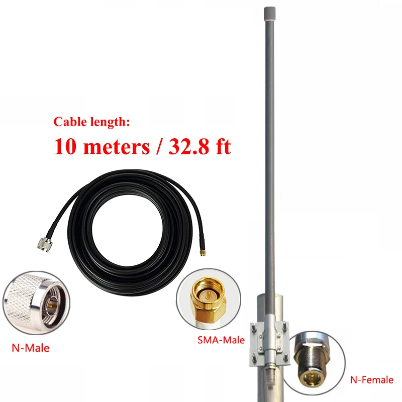 Omni fiberglass antenna, 868MHz, 915MHz, 10dbi, outdoor roof monitor repeater UHF RFID, 10m cable