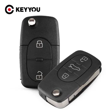 

KEYYOU 2/3 Button Flip Folding Car Key Shell Cover Case For Audi TT A2 A4 A6 A8 Quattro CR1620 CR2032 Battery Holder HAA