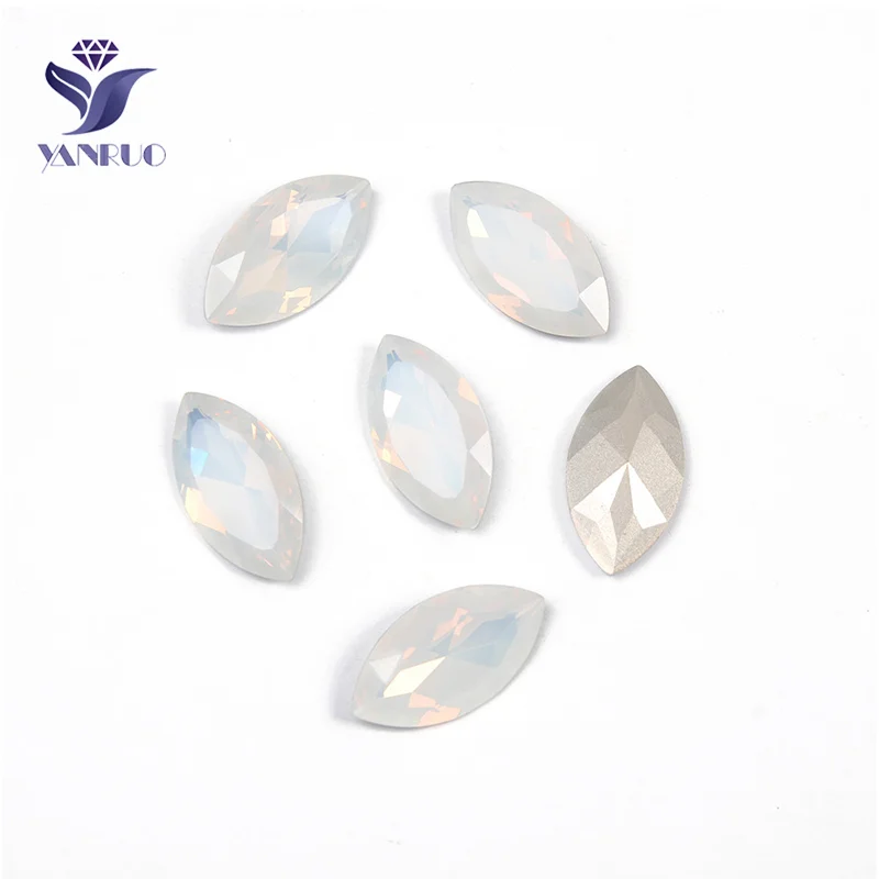 YANRUO 4227 Navette 17x32 мм большие камни в виде глаз лошади золотые когти Пришивные стеклянные стразы бусины для одежды Ювелирные изделия - Цвет: White Opal
