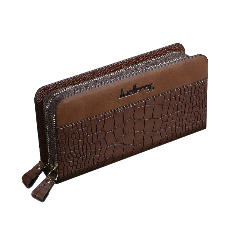 brown Кошелек кожаный длинный крокодиловый узор двойная молния Пряжка анти-потеря браслет Мульти Карта кожаный бумажник мужской кошелек - Цвет: brown