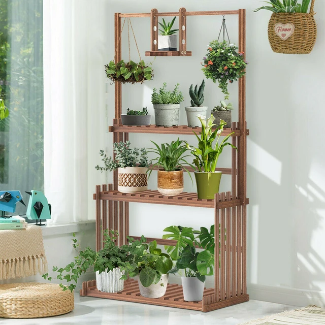 Soporte de madera para plantas de 3 niveles, estantes para macetas, organizador de macetas, estante de múltiple, estante para interiores exteriores _ - AliExpress