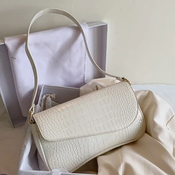 

Women Bag 2020 New Fashion Messenger Bag Women's Retro Crocodile Pattern Small Shoulder Bag Underarm Method Stick Bag