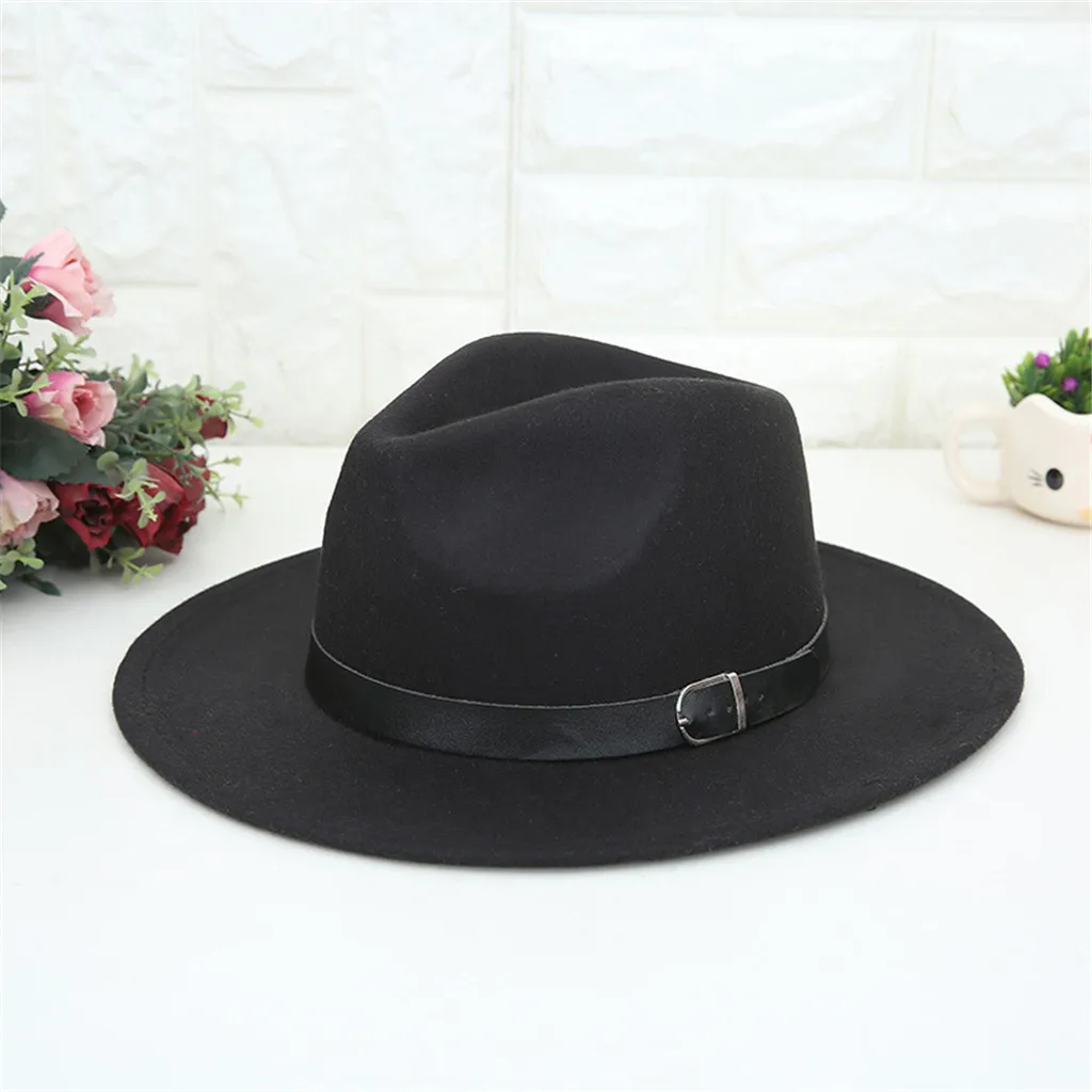 

womens hat jazz Women's Crushable Wool Felt Outback Hat Panama Hat Wide Brim with Belt hat with a wide brim visor cap women