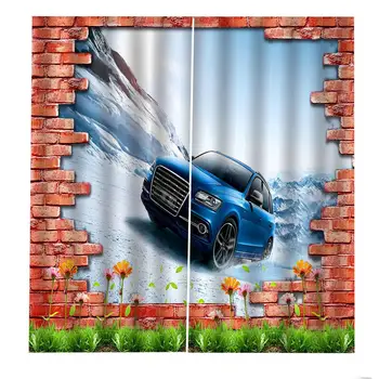 

3D Curtain Luxury Blackout Window Curtain Living Room birck car curtains Blackout curtain