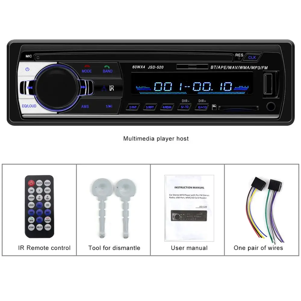 Автомагнитола 12 В Bluetooth V2.0 JSD 520 стерео 1 Din FM Aux вход приемник SD USB MP3 MMC WMA
