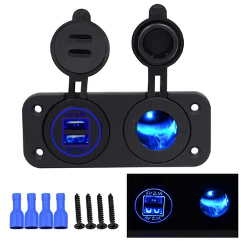 

12/24V Dual LED USB 4.2A Charger Power Outlet Adapter and Cigarette Lighter Socket for Motorcycle Car Boat Marine Car van(Blue)