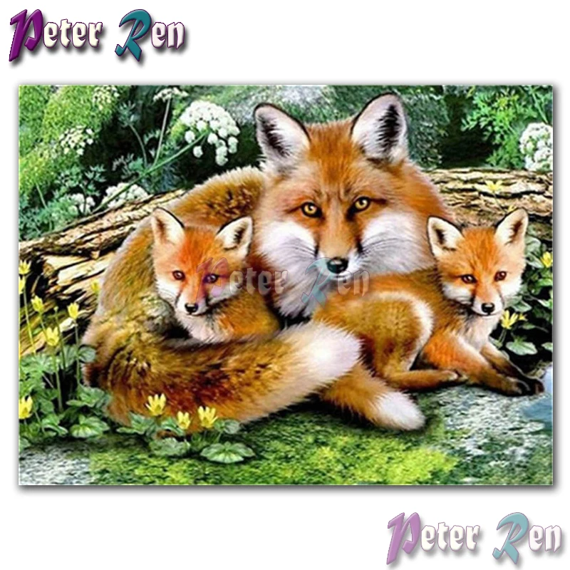 

5d animal Family of three foxes Diamond Painting Embroidery DIY Square or round Mosaic Cross stitch Rhinestone Home Decoration