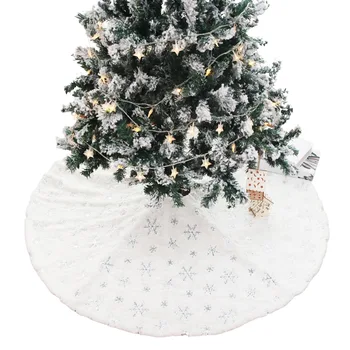 

90cm/122cm Christmas White Tree Skirt Plush Sequins Snowflake Embroidery Christmas Tree Skirt Apron Christmas Tree Decorations
