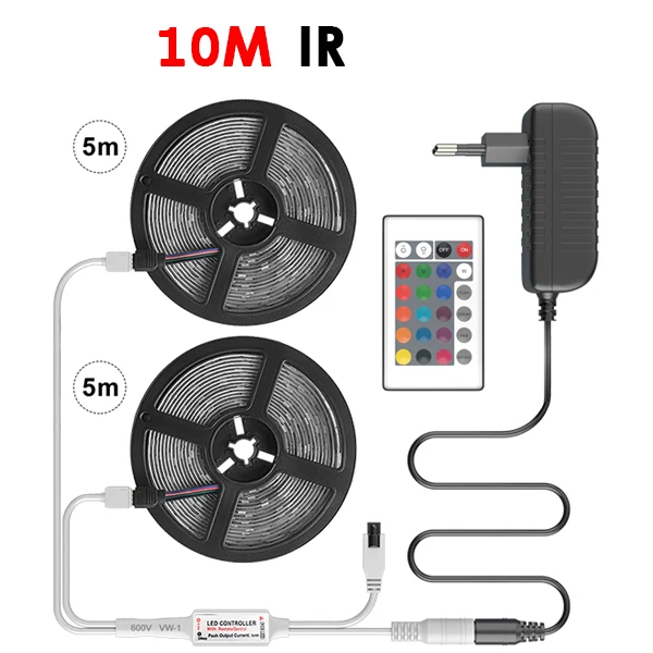 Светодиодный светильник Rgb Smd 5050 лента DC 12 В водонепроницаемый светодиодный светильник 5 м 10 м ИК/РЧ пульт дистанционного управления Диодная светящаяся полоса лампа - Испускаемый цвет: 10M IR Controller