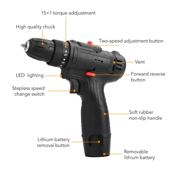 

Multifunctional Cordless 12V Electric Impact Drill Power Tools High-power Rechargeable Wireless Home DIY Electric Screwdriver