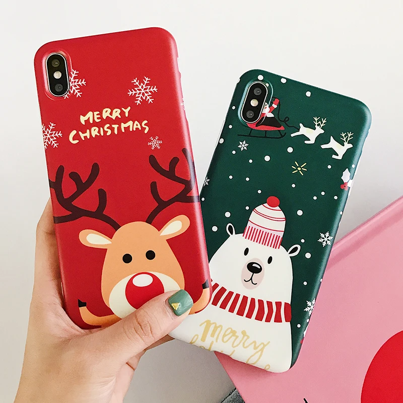 

Merry Christmas Phone Case For iPhone 7 XR XS Max 6 6s 8 Plus X Snowman & deer Soft Back Cover Gift For iPhone 7 XR XS