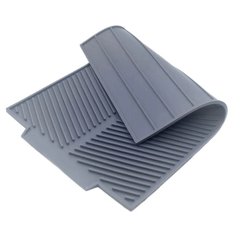 

Silicone Dish Drying Mat Flume Folding Draining Mat,Rectangle Drain Mat Drying Dishes Pad Heat Resistant Non-Slip Tray Gray