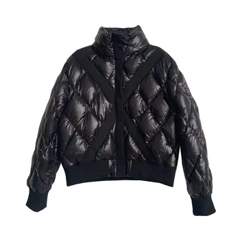 

WholesaleWomen FashionDiamond short down jacket loose casual stand collar jacket